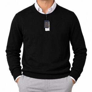 Club Room Mens Medium Black 100% 2-Ply Cashmere Crew Neck Sweater Long Sleeve
